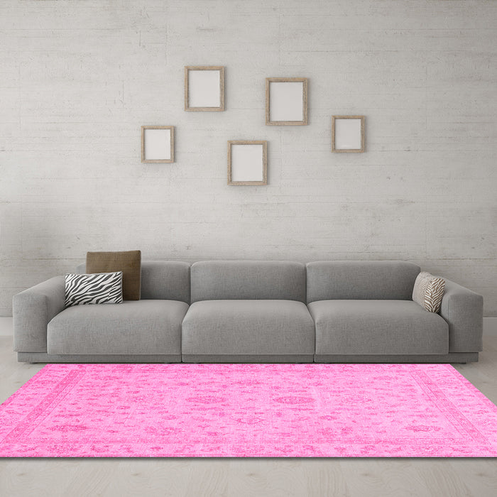 Machine Washable Oriental Pink Traditional Rug in a Living Room, wshabs3681pnk
