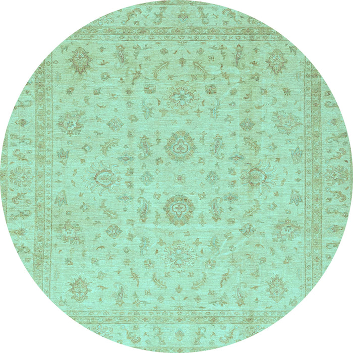 Round Machine Washable Oriental Light Blue Traditional Rug, wshabs3681lblu