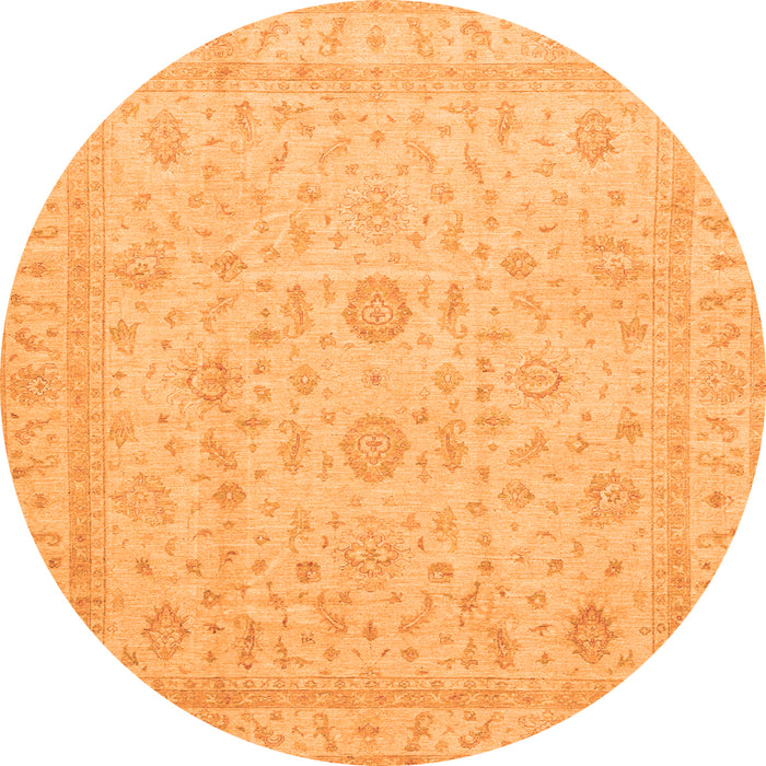Round Machine Washable Oriental Orange Traditional Area Rugs, wshabs3681org