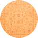 Round Machine Washable Oriental Orange Traditional Area Rugs, wshabs3681org