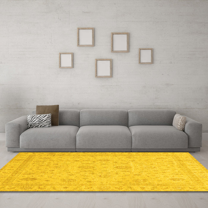Machine Washable Oriental Yellow Traditional Rug in a Living Room, wshabs3681yw
