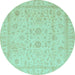 Round Oriental Light Blue Traditional Rug, abs3681lblu