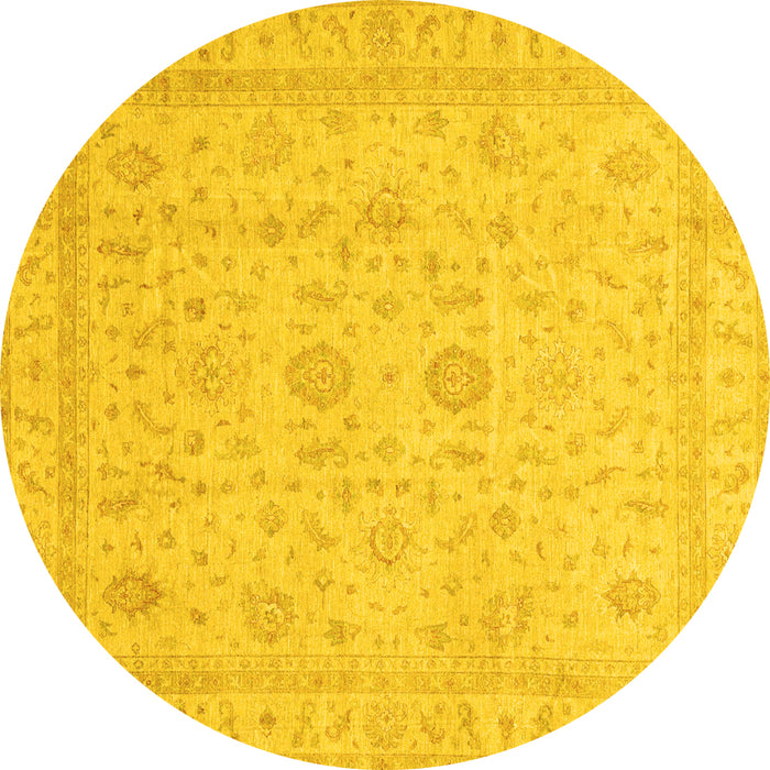 Round Machine Washable Oriental Yellow Traditional Rug, wshabs3681yw