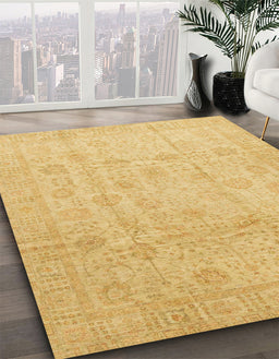 Abstract Chrome Gold Yellow Oriental Rug in Family Room, abs3682