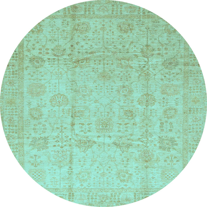 Round Machine Washable Oriental Light Blue Traditional Rug, wshabs3682lblu