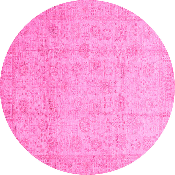 Round Machine Washable Oriental Pink Traditional Rug, wshabs3682pnk