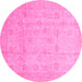 Round Machine Washable Oriental Pink Traditional Rug, wshabs3682pnk