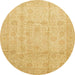 Round Abstract Chrome Gold Yellow Oriental Rug, abs3682