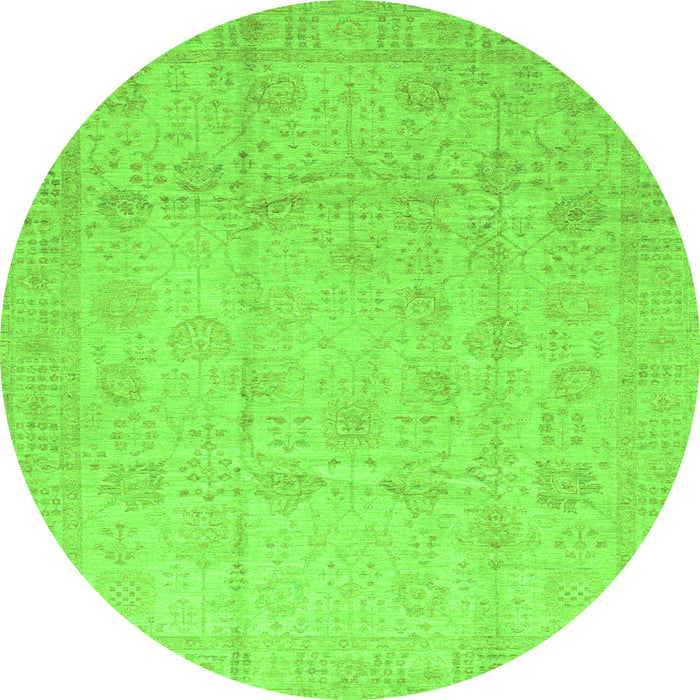 Round Machine Washable Oriental Green Traditional Area Rugs, wshabs3682grn