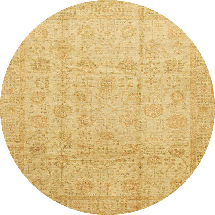 Round Machine Washable Abstract Chrome Gold Yellow Rug, wshabs3682