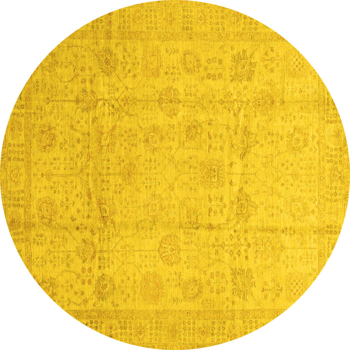 Round Machine Washable Oriental Yellow Traditional Rug, wshabs3682yw