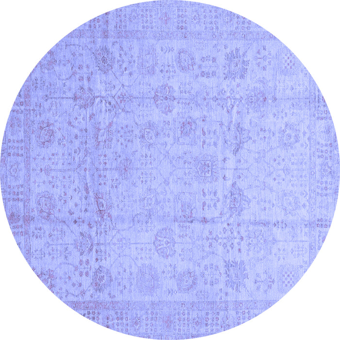 Round Machine Washable Oriental Blue Traditional Rug, wshabs3682blu