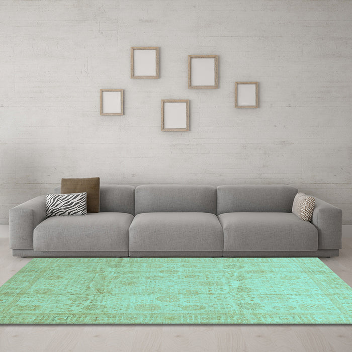 Machine Washable Oriental Light Blue Traditional Rug in a Living Room, wshabs3682lblu