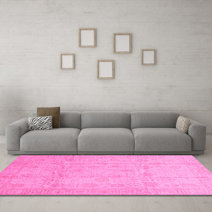 Machine Washable Oriental Pink Traditional Rug in a Living Room, wshabs3682pnk