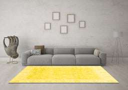 Machine Washable Oriental Yellow Traditional Rug in a Living Room, wshabs3683yw