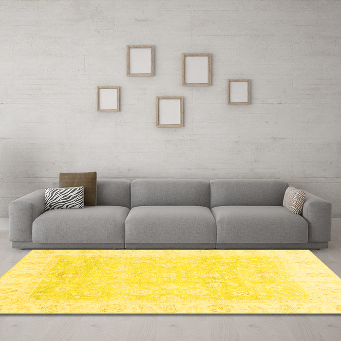 Machine Washable Oriental Yellow Traditional Rug in a Living Room, wshabs3683yw
