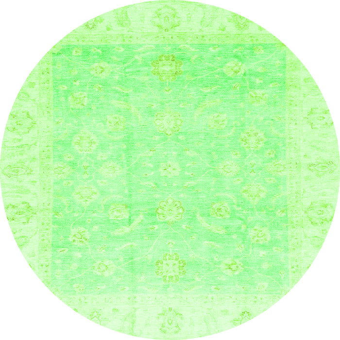 Round Machine Washable Oriental Green Traditional Area Rugs, wshabs3683grn