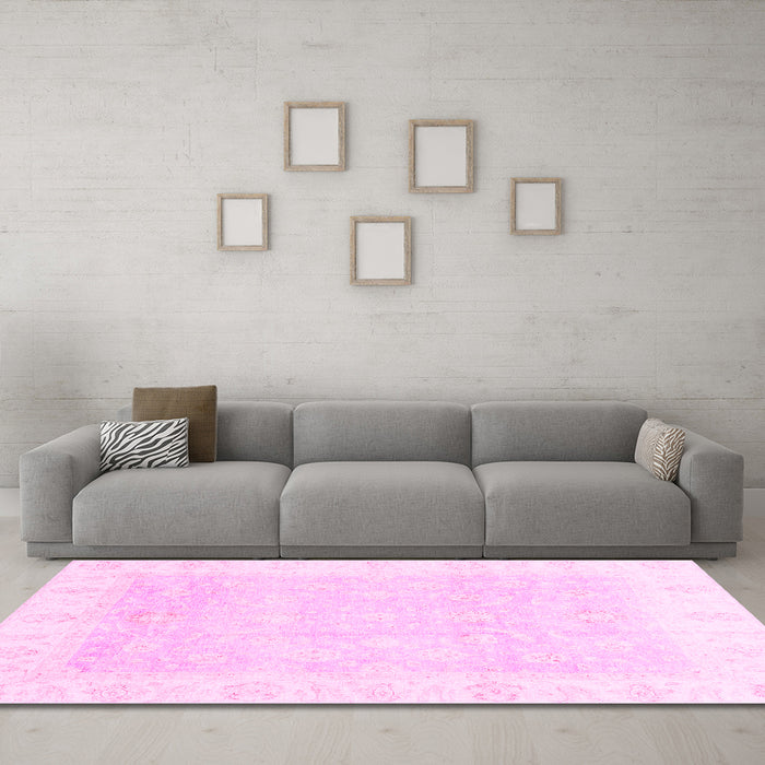 Machine Washable Oriental Pink Traditional Rug in a Living Room, wshabs3683pnk