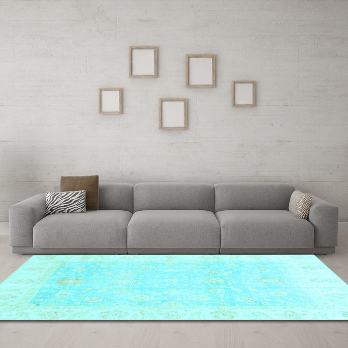 Machine Washable Oriental Light Blue Traditional Rug in a Living Room, wshabs3683lblu