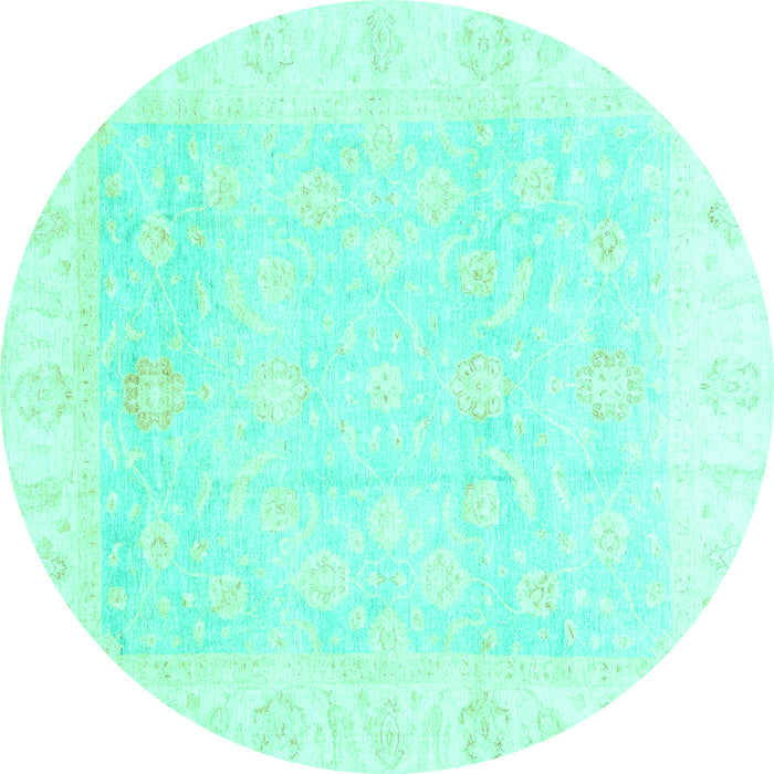 Round Machine Washable Oriental Turquoise Traditional Area Rugs, wshabs3683turq