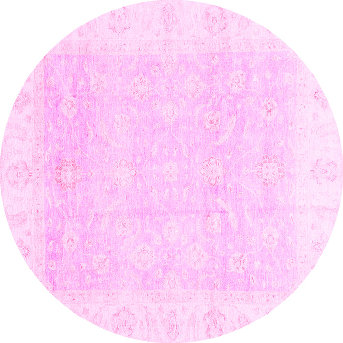Round Machine Washable Oriental Pink Traditional Rug, wshabs3683pnk
