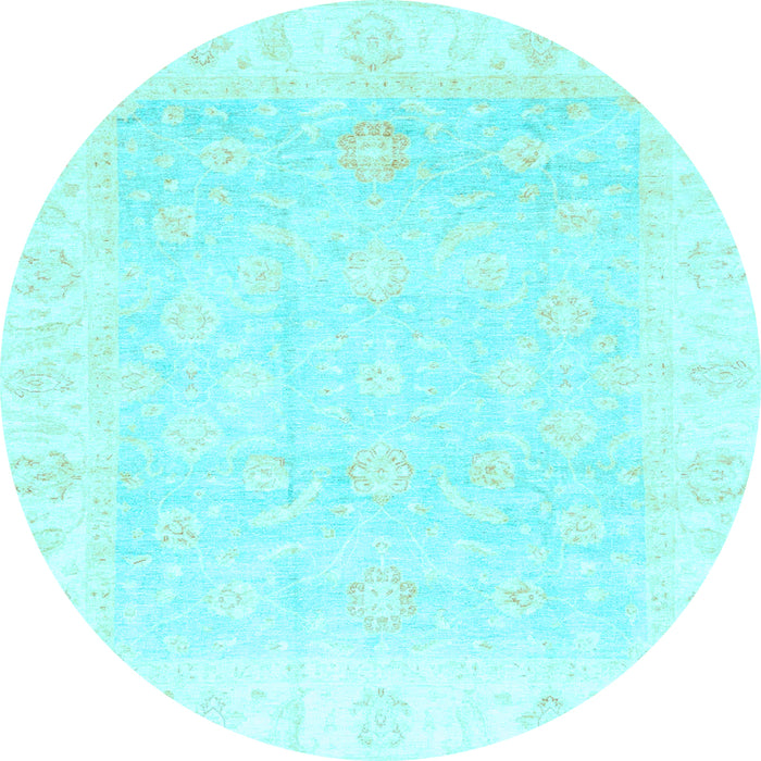 Round Machine Washable Oriental Light Blue Traditional Rug, wshabs3683lblu