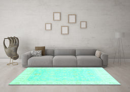 Machine Washable Oriental Turquoise Traditional Area Rugs in a Living Room,, wshabs3683turq