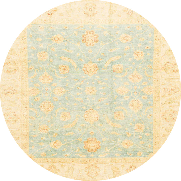 Round Abstract Brown Gold Oriental Rug, abs3683