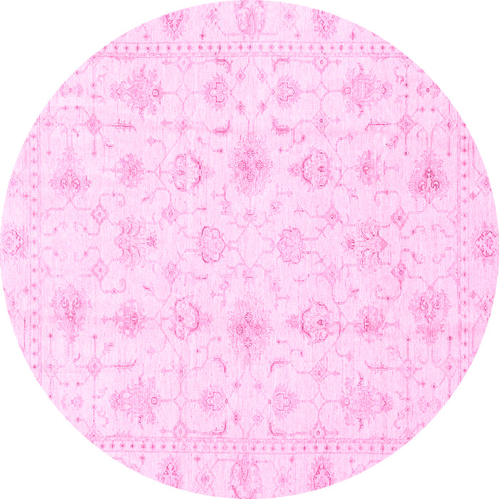 Round Machine Washable Oriental Pink Traditional Rug, wshabs3684pnk