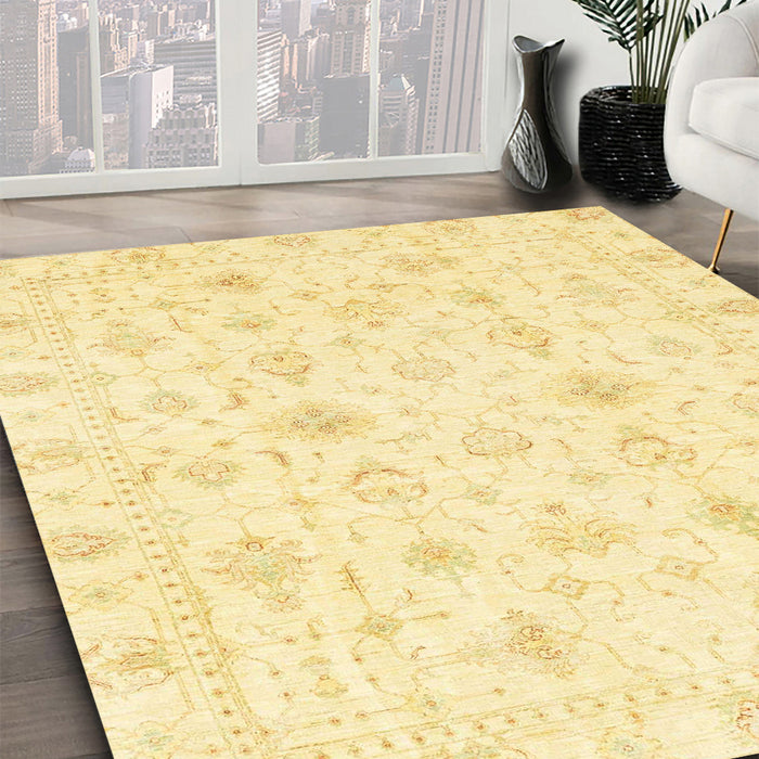 Machine Washable Abstract Sun Yellow Rug in a Family Room, wshabs3684