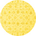 Round Machine Washable Oriental Yellow Traditional Rug, wshabs3684yw