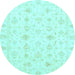 Round Oriental Light Blue Traditional Rug, abs3684lblu