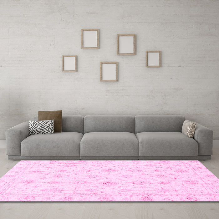Machine Washable Oriental Pink Traditional Rug in a Living Room, wshabs3684pnk