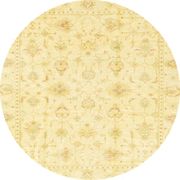 Round Machine Washable Abstract Sun Yellow Rug, wshabs3684
