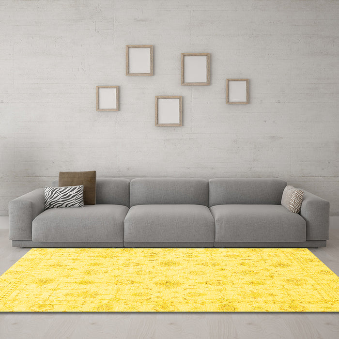 Machine Washable Oriental Yellow Traditional Rug in a Living Room, wshabs3684yw