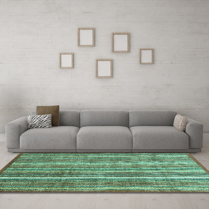 Machine Washable Abstract Turquoise Modern Area Rugs in a Living Room,, wshabs3685turq