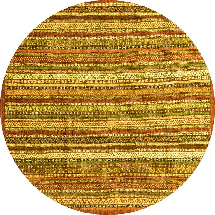Round Machine Washable Abstract Yellow Modern Rug, wshabs3685yw