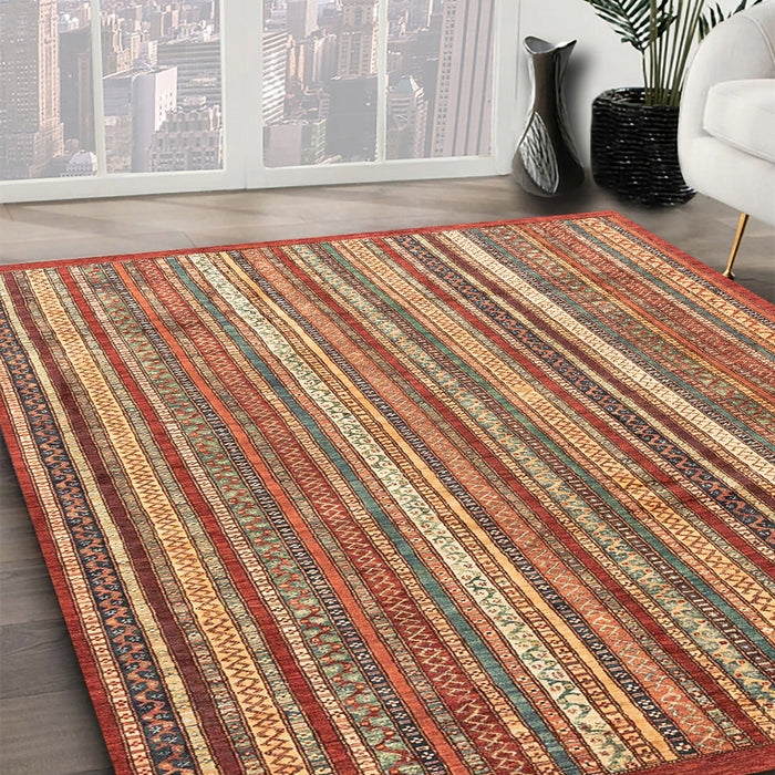 Abstract Red Modern Rug in Family Room, abs3685