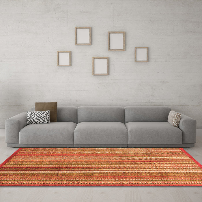 Machine Washable Abstract Orange Modern Area Rugs in a Living Room, wshabs3685org
