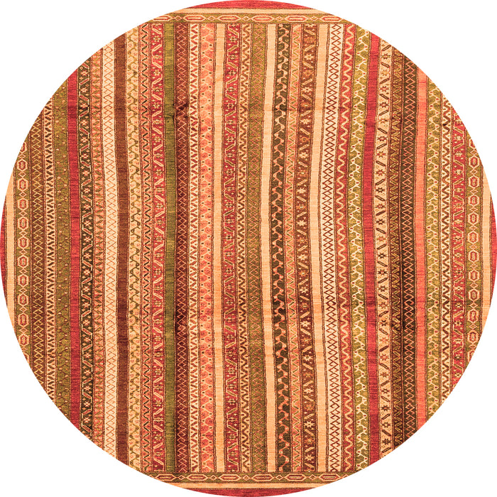 Round Machine Washable Abstract Orange Modern Area Rugs, wshabs3686org