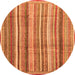 Round Machine Washable Abstract Orange Modern Area Rugs, wshabs3686org