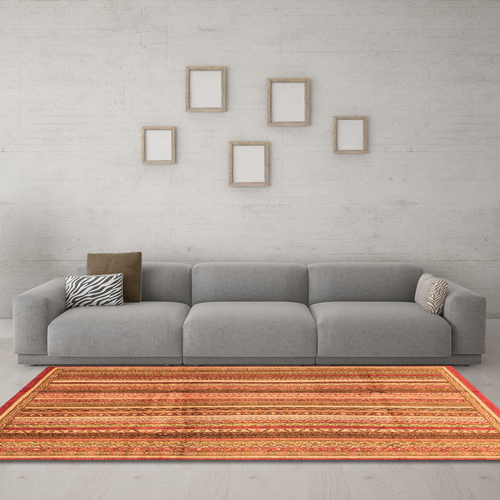 Machine Washable Abstract Orange Modern Area Rugs in a Living Room, wshabs3686org
