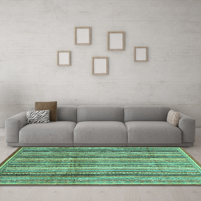 Machine Washable Abstract Turquoise Modern Area Rugs in a Living Room,, wshabs3686turq