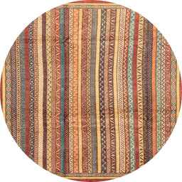 Round Abstract Brown Sand Brown Modern Rug, abs3686