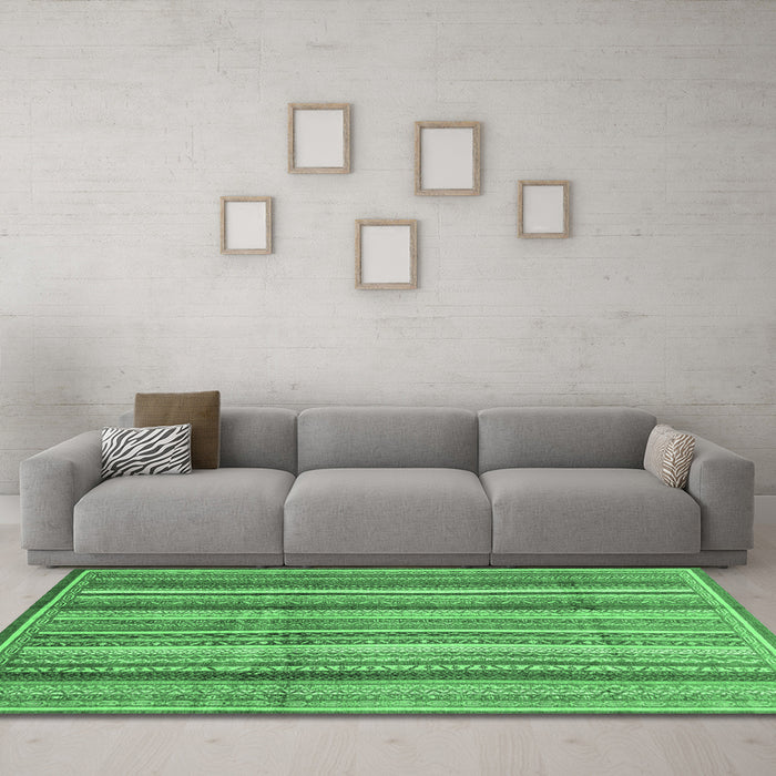 Machine Washable Abstract Emerald Green Modern Area Rugs in a Living Room,, wshabs3686emgrn