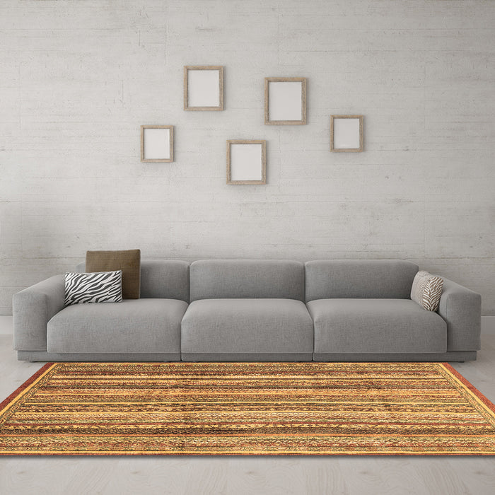 Machine Washable Abstract Brown Modern Rug in a Living Room,, wshabs3686brn