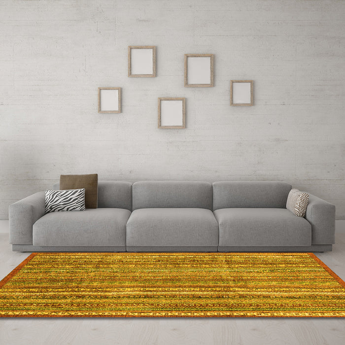 Machine Washable Abstract Yellow Modern Rug in a Living Room, wshabs3687yw
