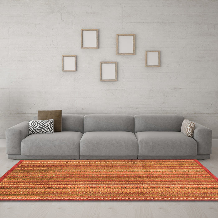 Machine Washable Abstract Orange Modern Area Rugs in a Living Room, wshabs3687org