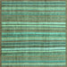 Square Machine Washable Abstract Turquoise Modern Area Rugs, wshabs3688turq