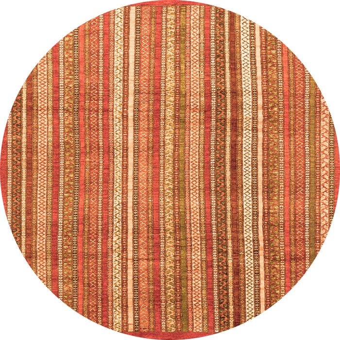 Round Machine Washable Abstract Orange Modern Area Rugs, wshabs3688org